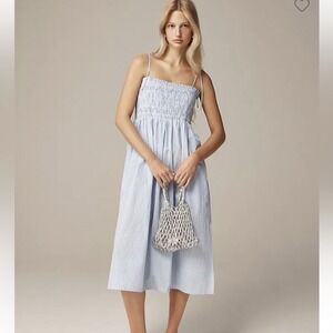 J. Crew Paloma Dress Plus Size 3X Blue White Stripe Smocked Empire Midi Tank